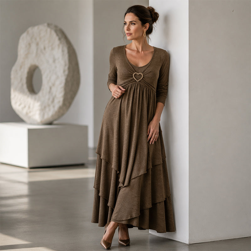 Robe midi femme superposée avec détail cœur