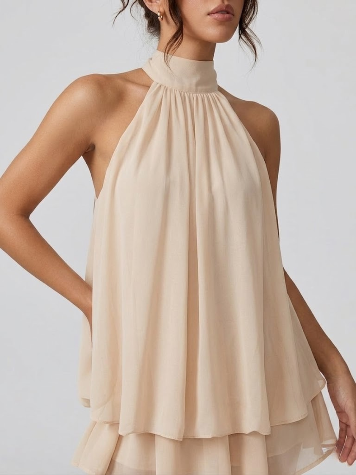 Robe Courte Femme Dos Nu Col Halter – Robe Volantée Été