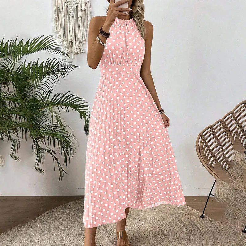 Robe maxi femme à pois avec col halter