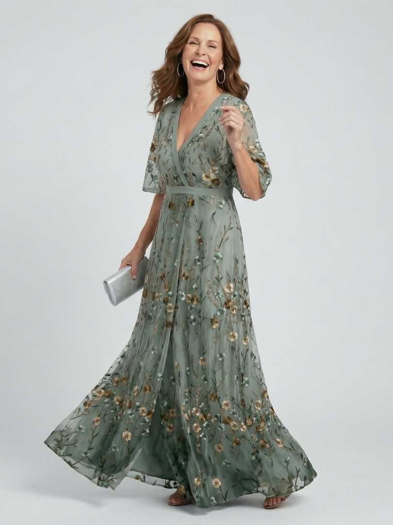 Robe longue femme fleurie à col cache-cœur