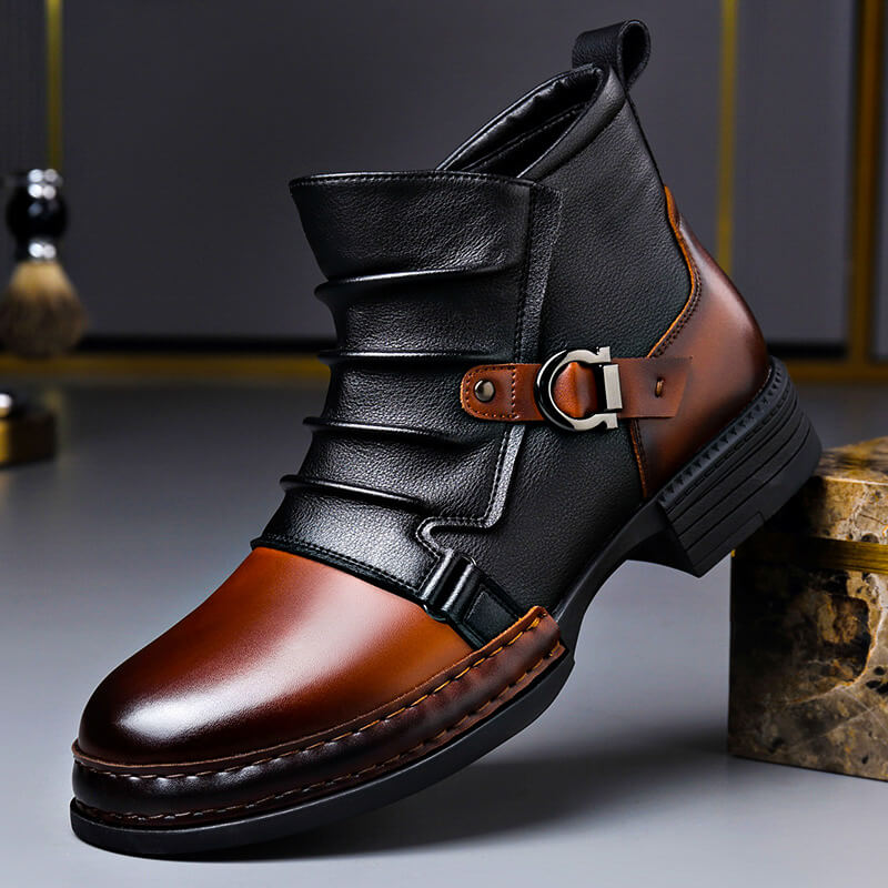 Bottines homme en cuir bicolore à boucle métallique