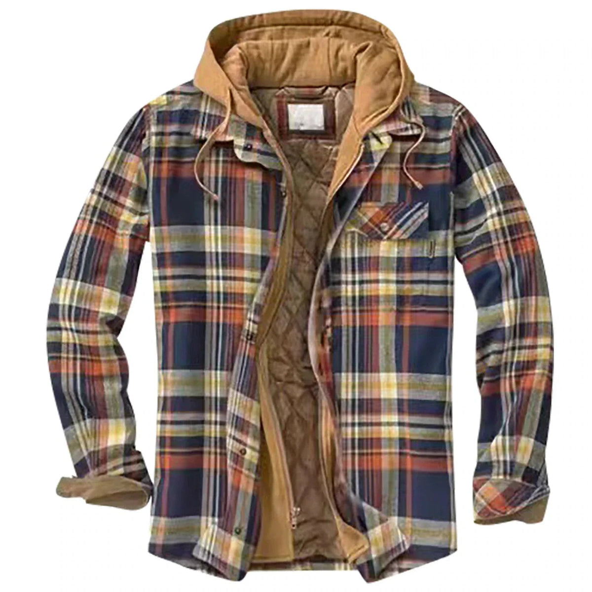 Veste à carreaux homme à capuche avec doublure matelassée