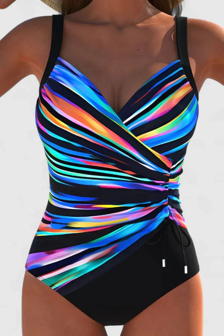 Maillot de Bain Femme Une Pièce Rayé Sculptant Décolleté V Élégant Été