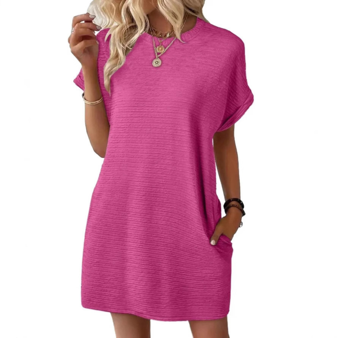 Robe femme décontractée à col rond avec poches pratiques