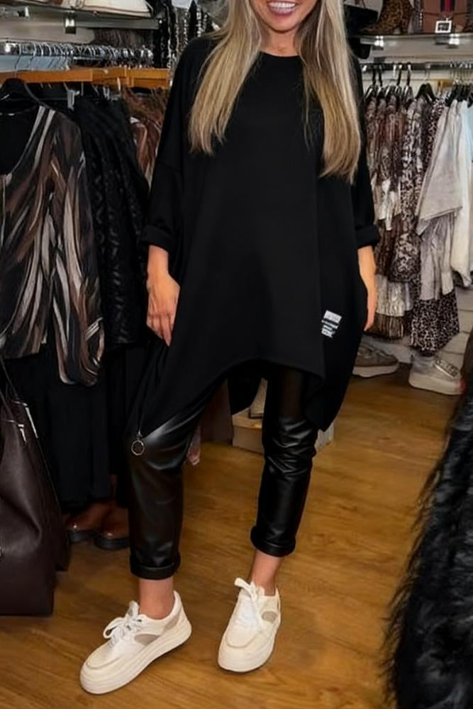 Ensemble deux pièces femme avec tunique asymétrique et pantalon