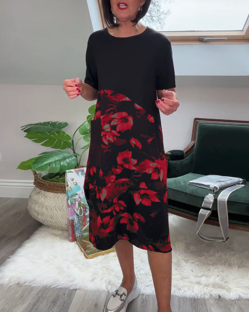 Robe Femme Décontractée Patchwork Floral Coupe Droite Confort