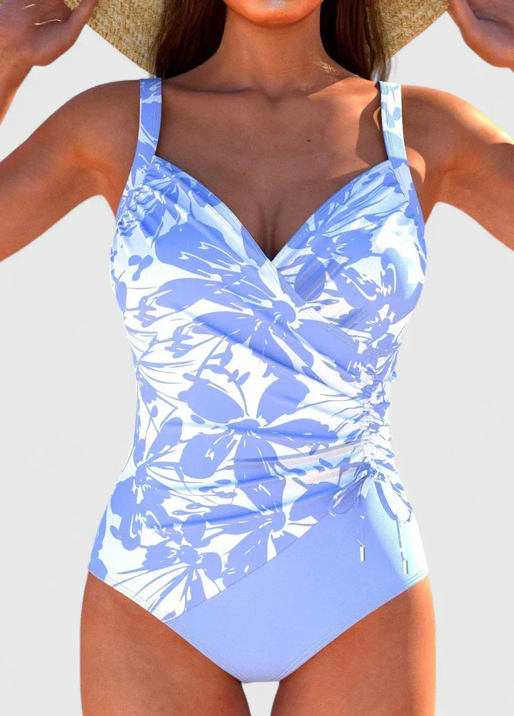 Maillot de Bain Femme Une Pièce Rayé Sculptant Décolleté V Élégant Été