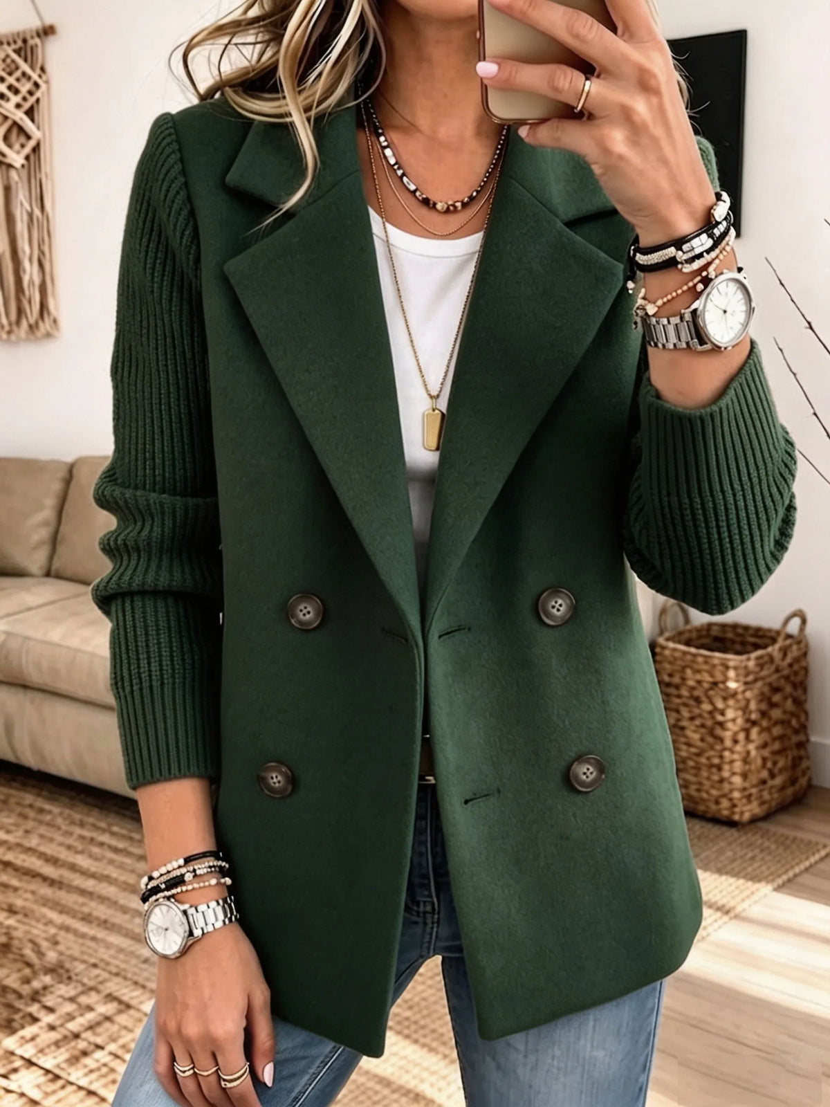 Veste femme chic avec manches en tricot côtelé