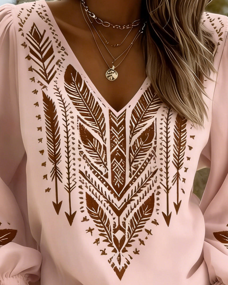 Blouse Bohème Femme à Décolleté en V et Manches Bouffantes