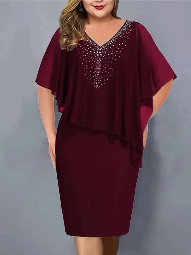 Robe cape femme avec strass et superposition en mousseline
