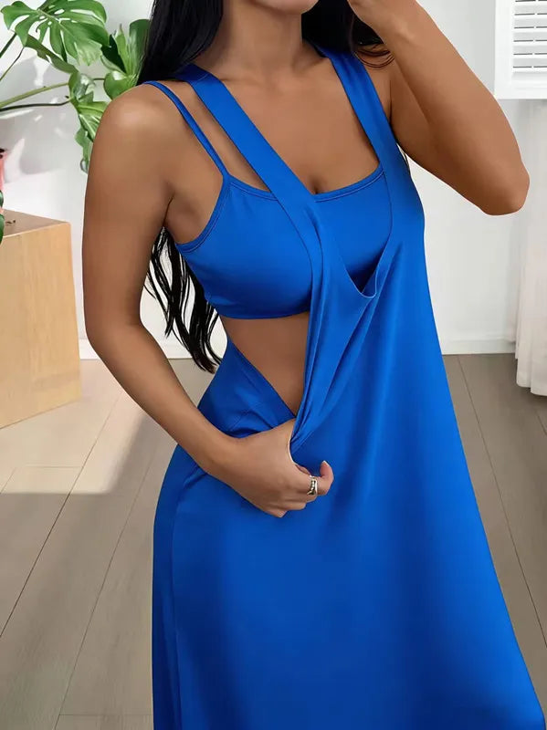 Robe longue femme effet deux pièces avec découpes latérales