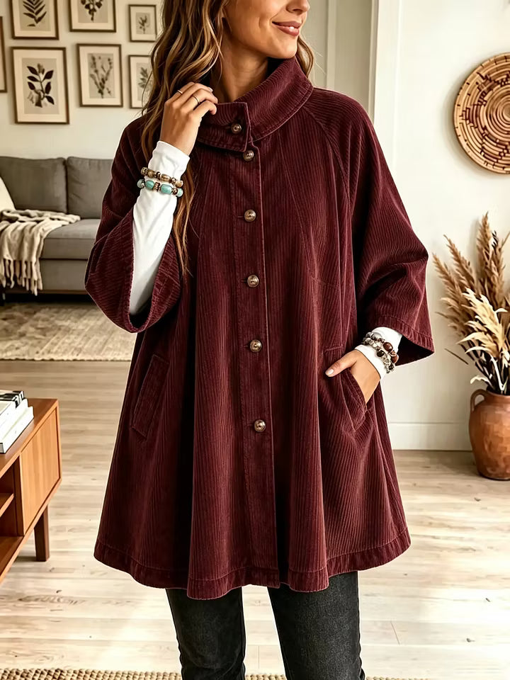 Manteau cape femme oversize en velours côtelé