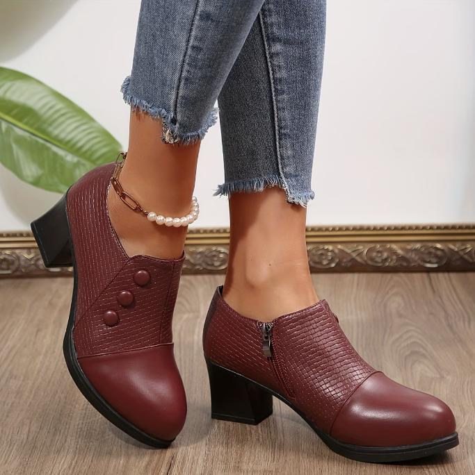 Escarpins femme à talon bloc et fermeture zippée