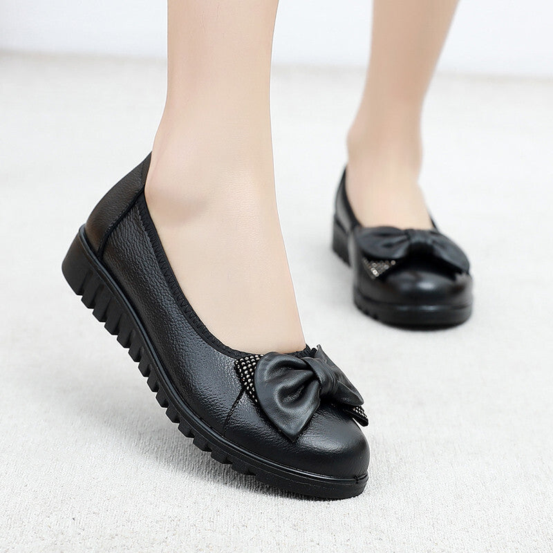 Ballerines femme à bout large avec nœud décoratif