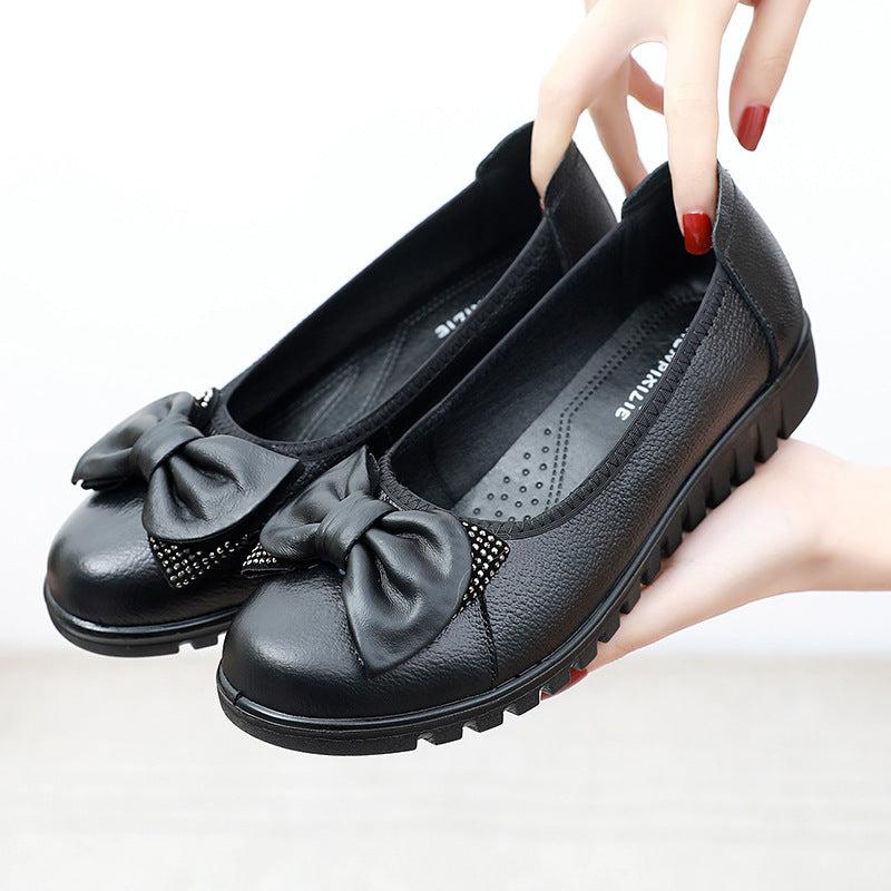 Ballerines femme à bout large avec nœud décoratif