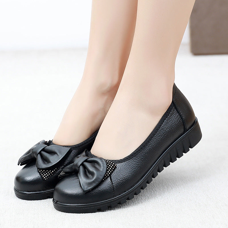 Ballerines femme à bout large avec nœud décoratif