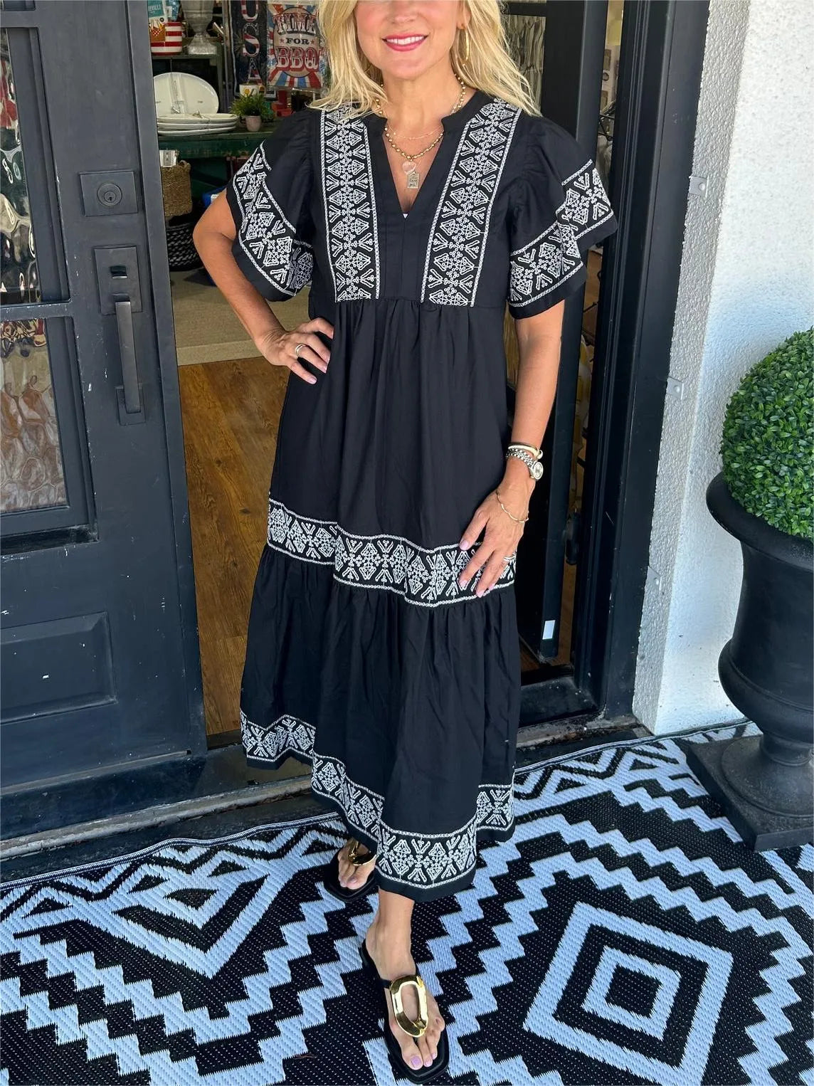 Robe Femme Longue Bohème Col V Coupe Fluide Confort Été