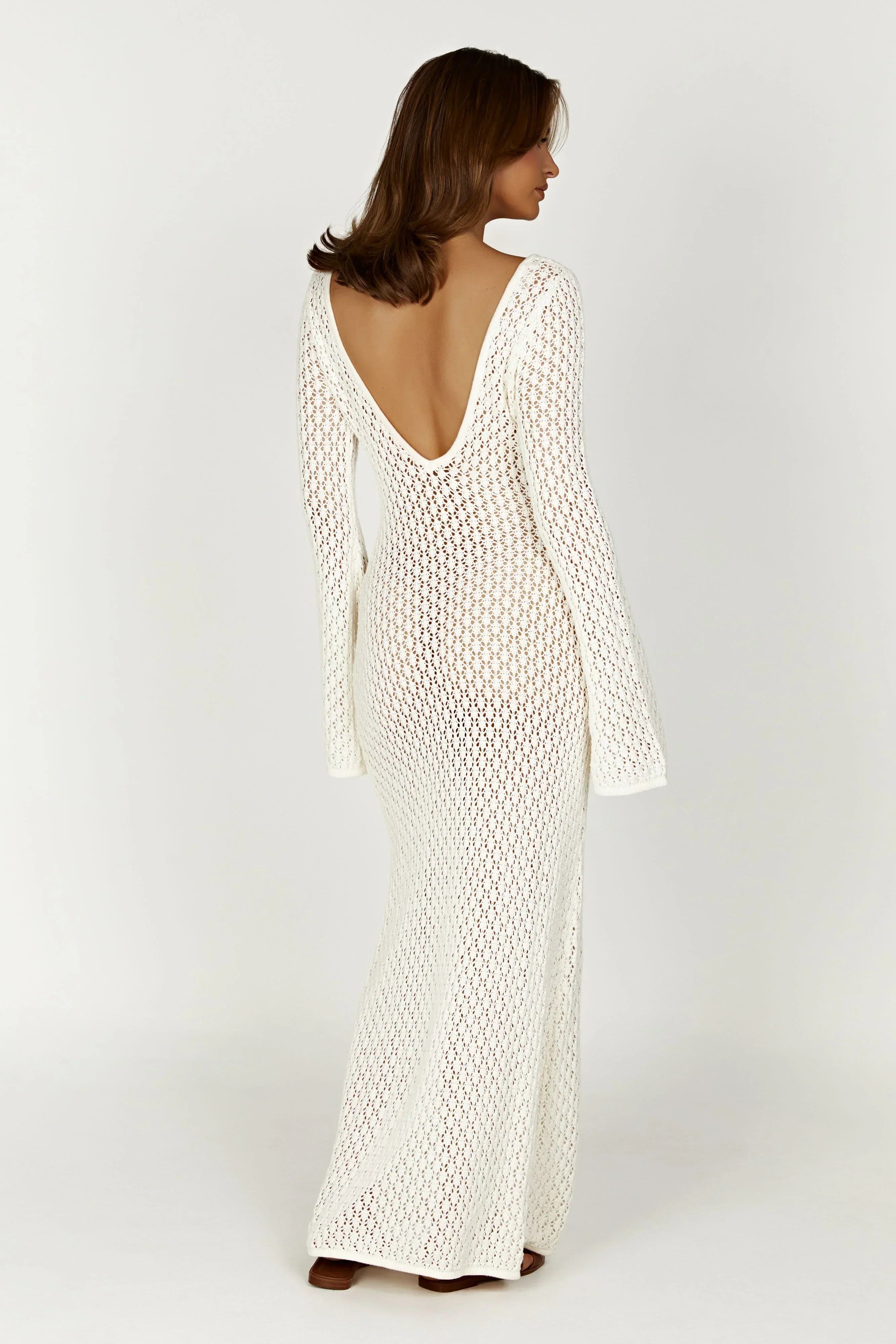 Robe Femme Longue Maille Col V Ajustée Élégante Été Fluide