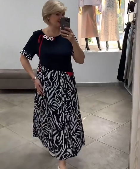 Robe femme patchwork imprimé col rond manches courtes fluide décontractée