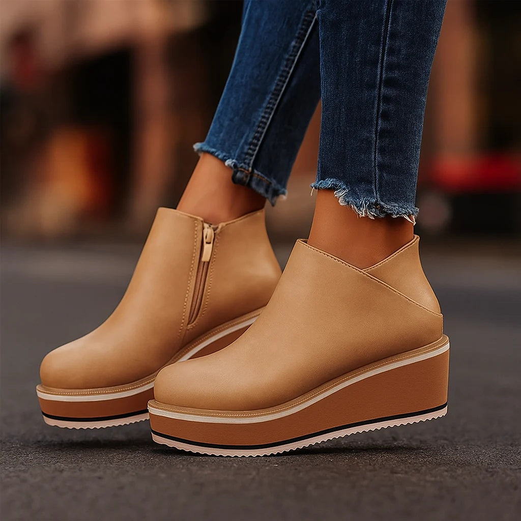 Bottines femme compensées à zip latéral