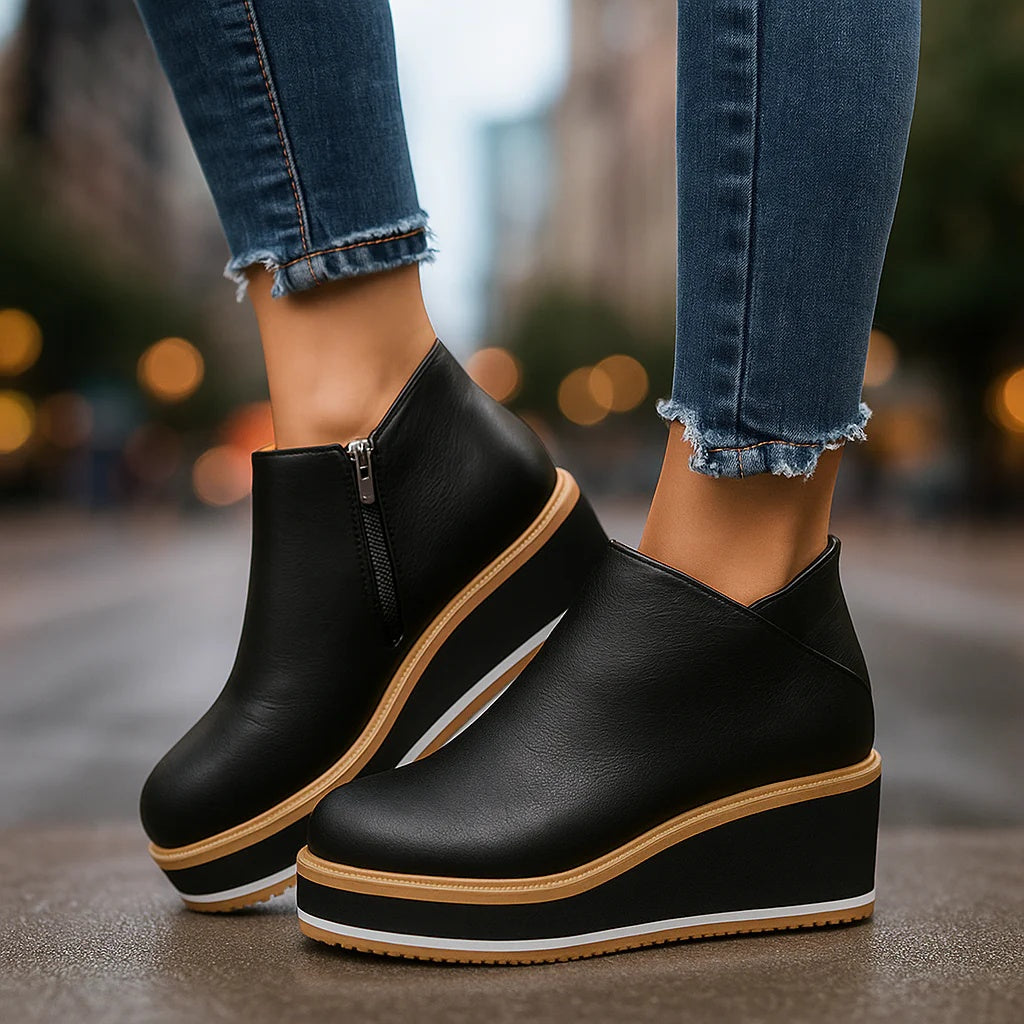 Bottines femme compensées à zip latéral