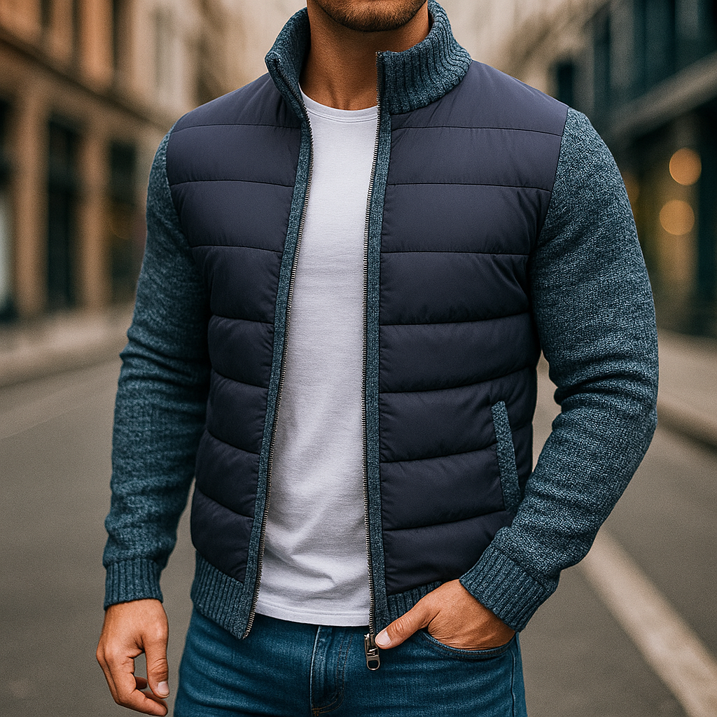 Veste matelassée homme à manches en maille et col montant