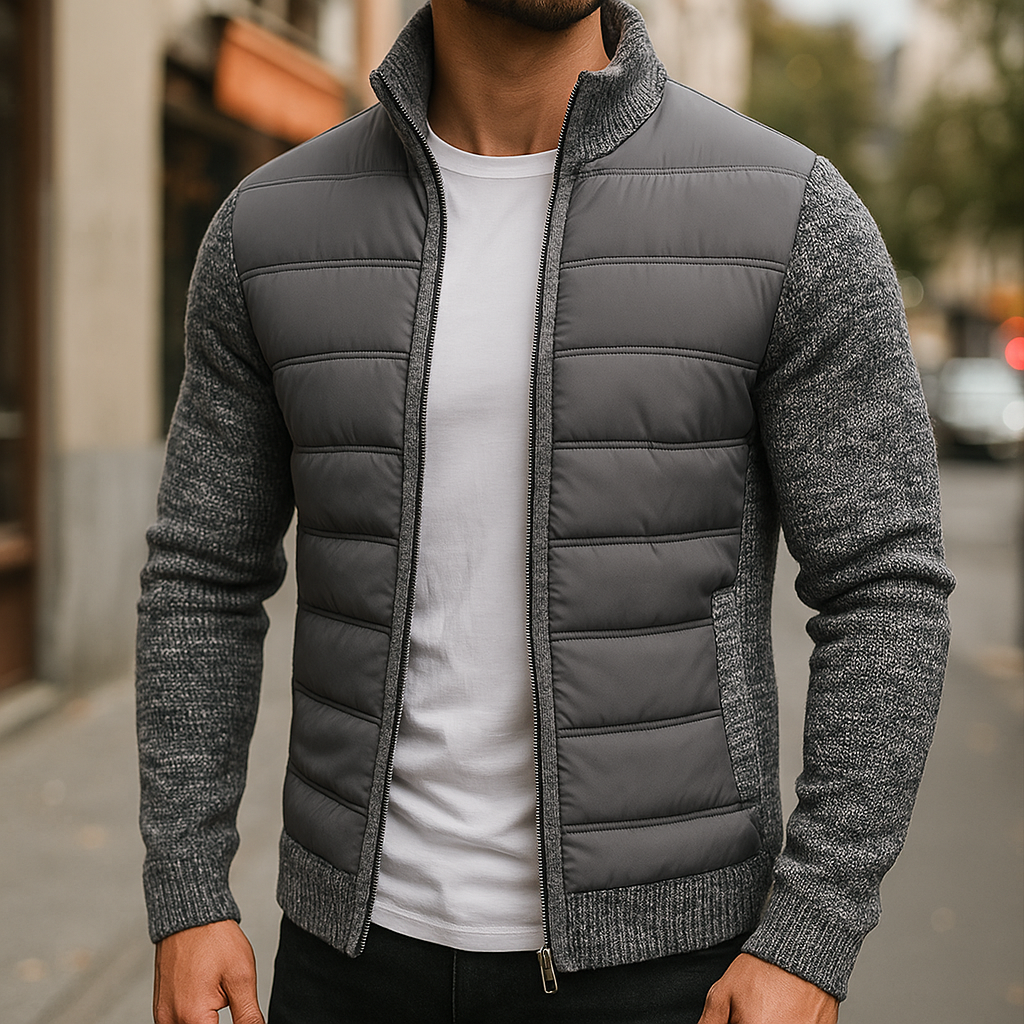 Veste matelassée homme à manches en maille et col montant
