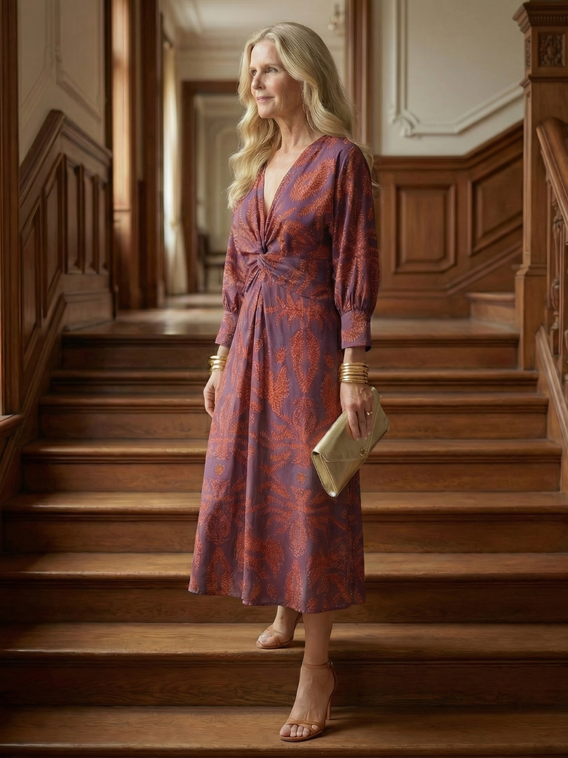 Robe Femme Midi Croisée Imprimée Taille Cintrée Élégante