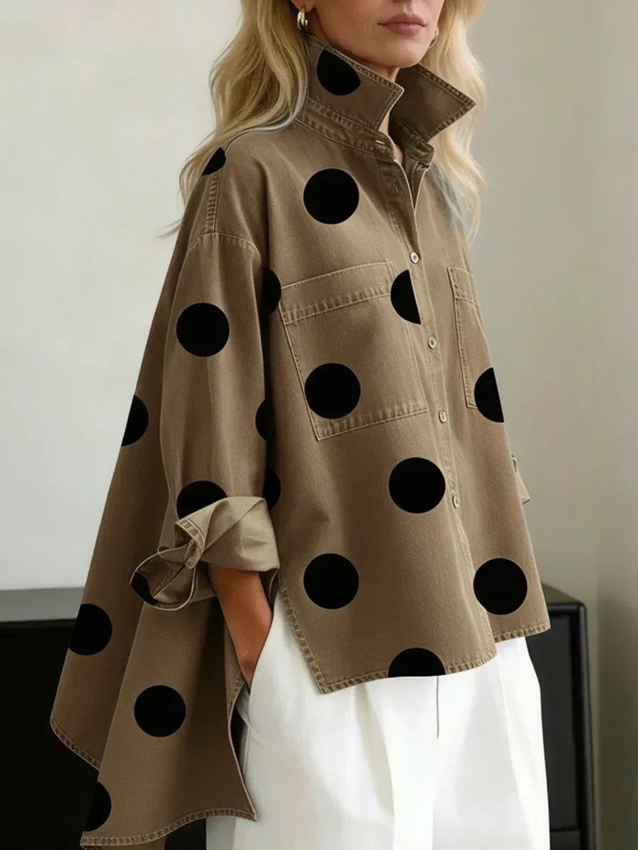 Haut Femme Oversize à Pois Artistiques Col Structuré Élégant