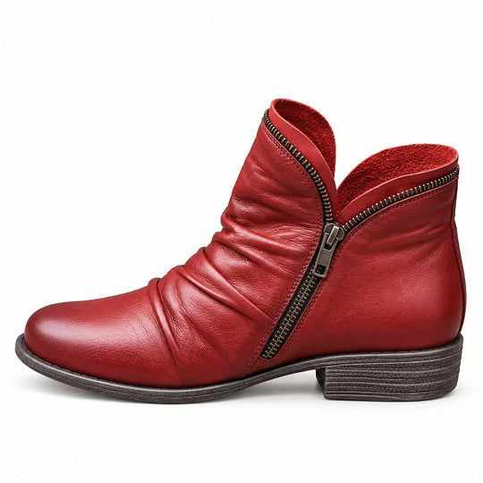 Bottines femme en similicuir à zip latéral et talon bas