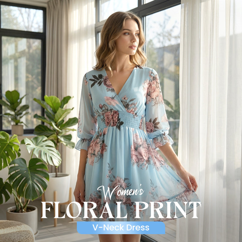 Robe Courte Femme Fluide Fleurie Col V pour Style Léger et Élégant Été