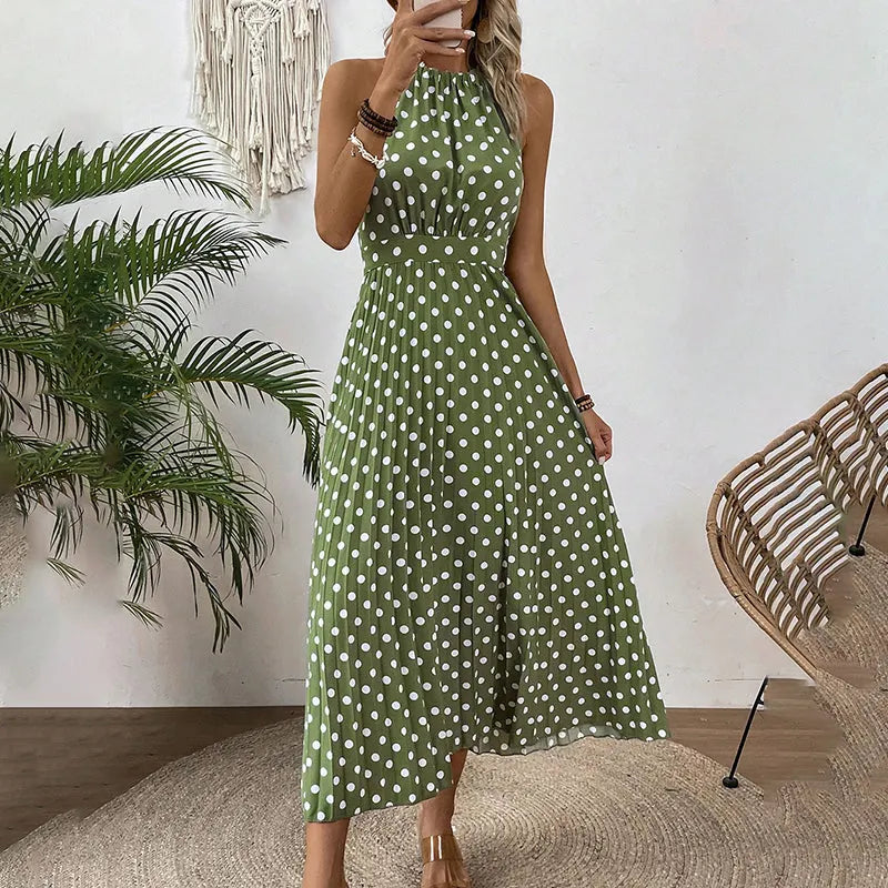 Robe maxi femme à pois avec col halter