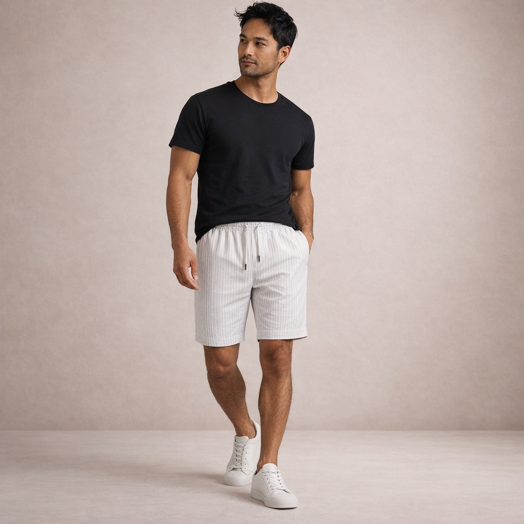 Short homme d’été en lin mélangé avec taille à cordon