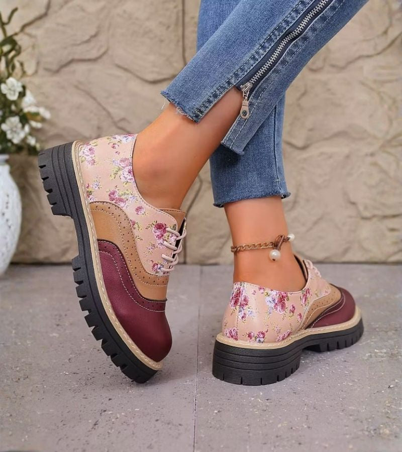 Chaussures Oxford femme à lacets et motif floral