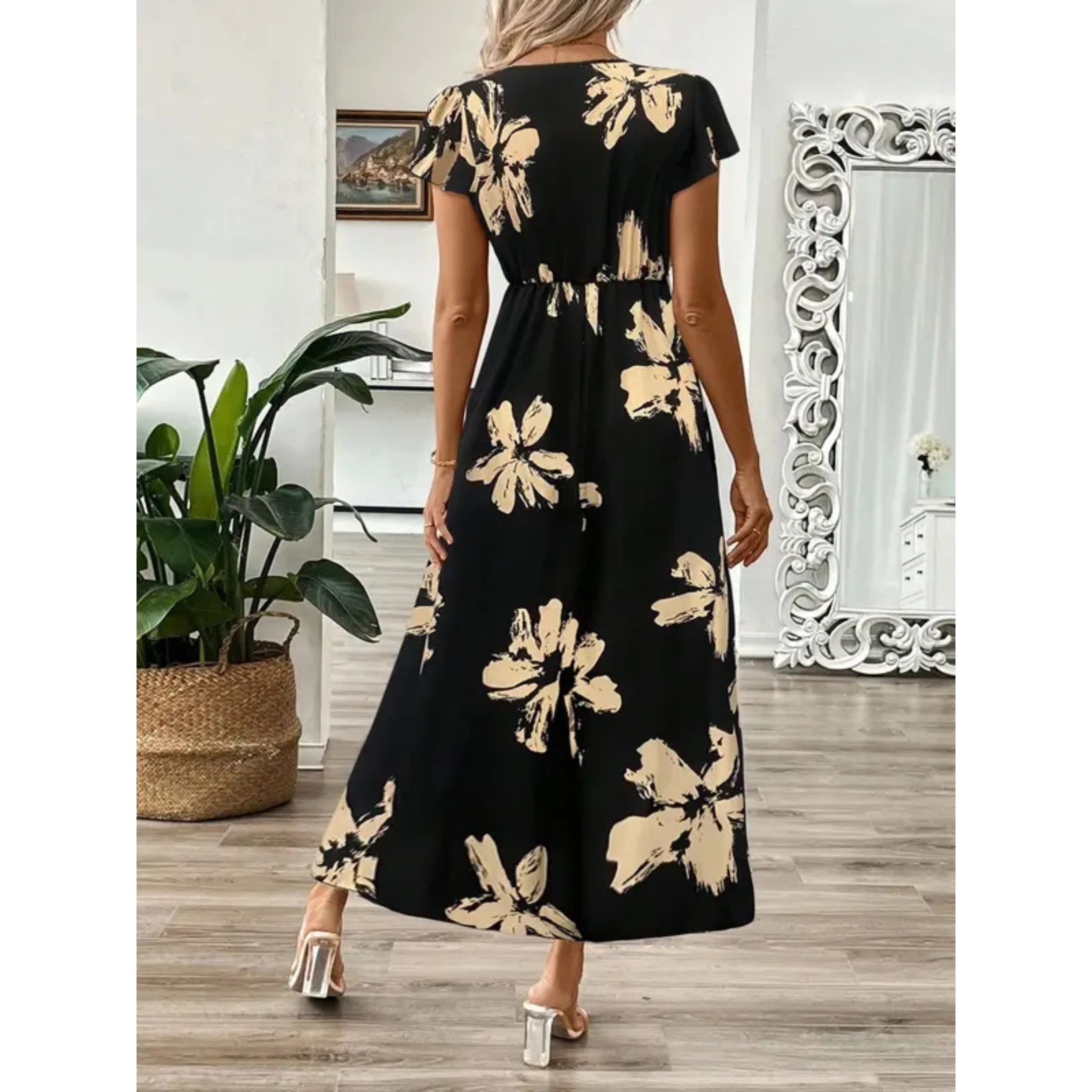 Robe Maxi Fleurie Femme Élégante à Décolleté Croisé