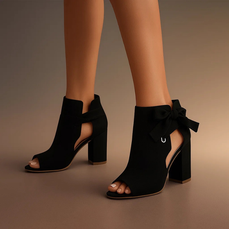 Sandales femme à talons carrés avec nœud élégant et bout ouvert