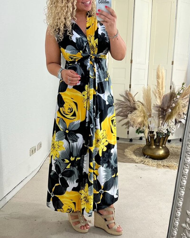 Robe Femme Maxi Florale Sans Manches Coupe Fluide Élégante