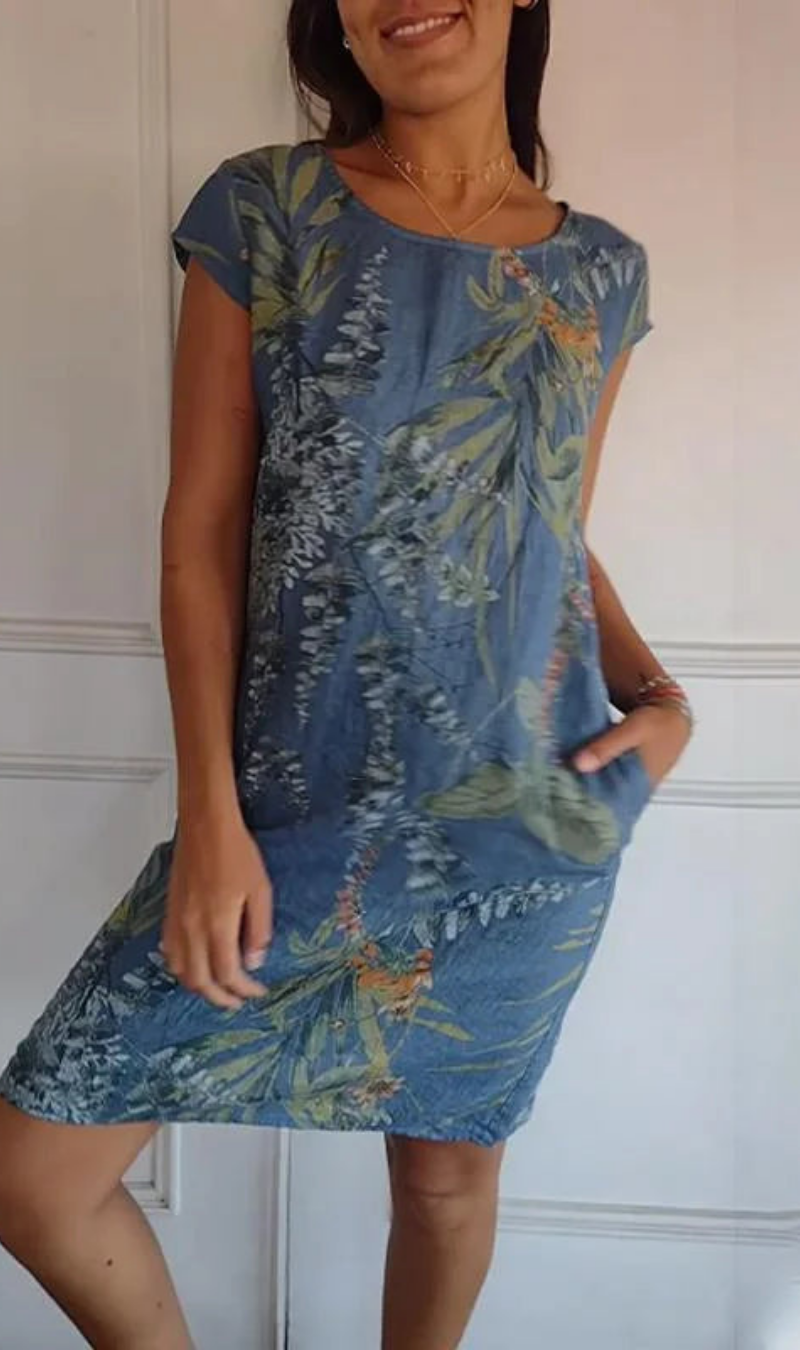 Robe femme fluide à imprimé végétal avec poches