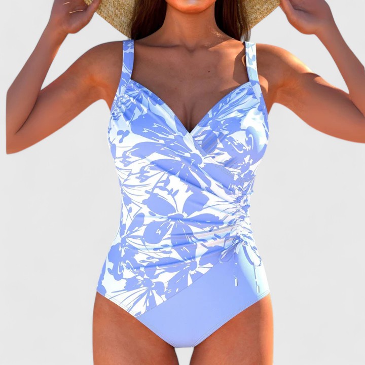 Maillot de Bain Une Pièce Femme Col V Croisé Rayures Irisées Lien Latéral
