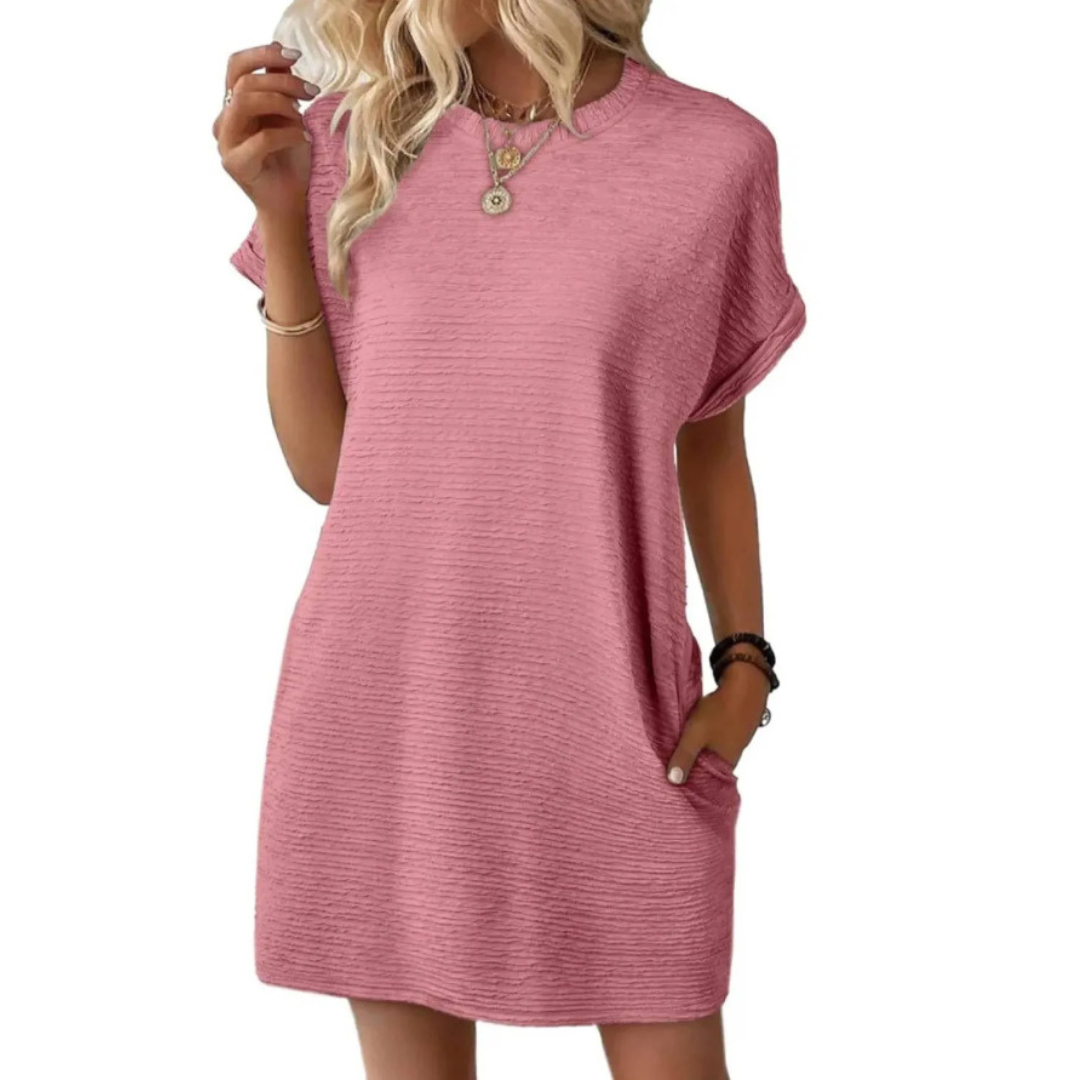 Robe femme décontractée à col rond avec poches pratiques