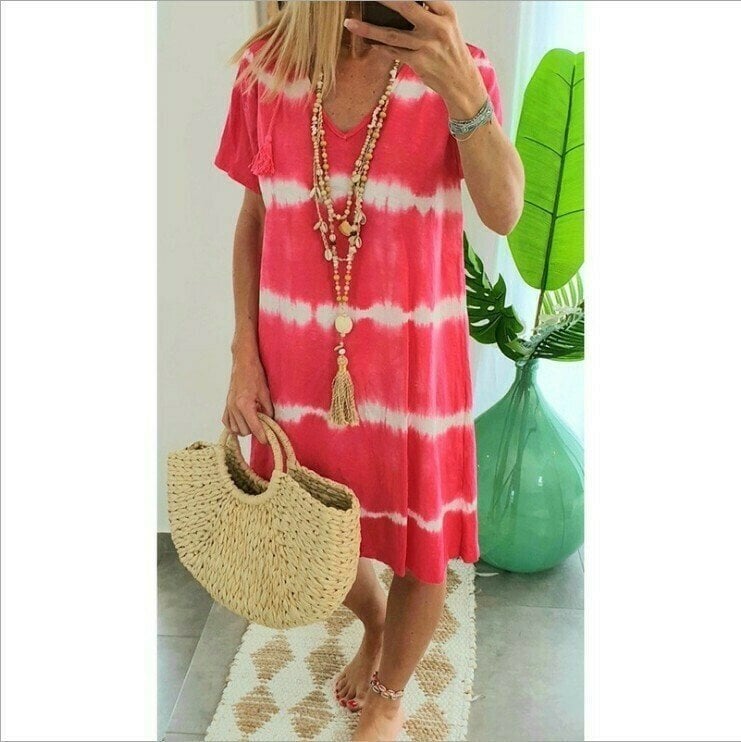 Robe t-shirt femme tie-dye à col V manches courtes