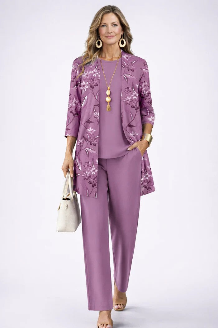 Ensemble trois pièces femme avec cardigan imprimé