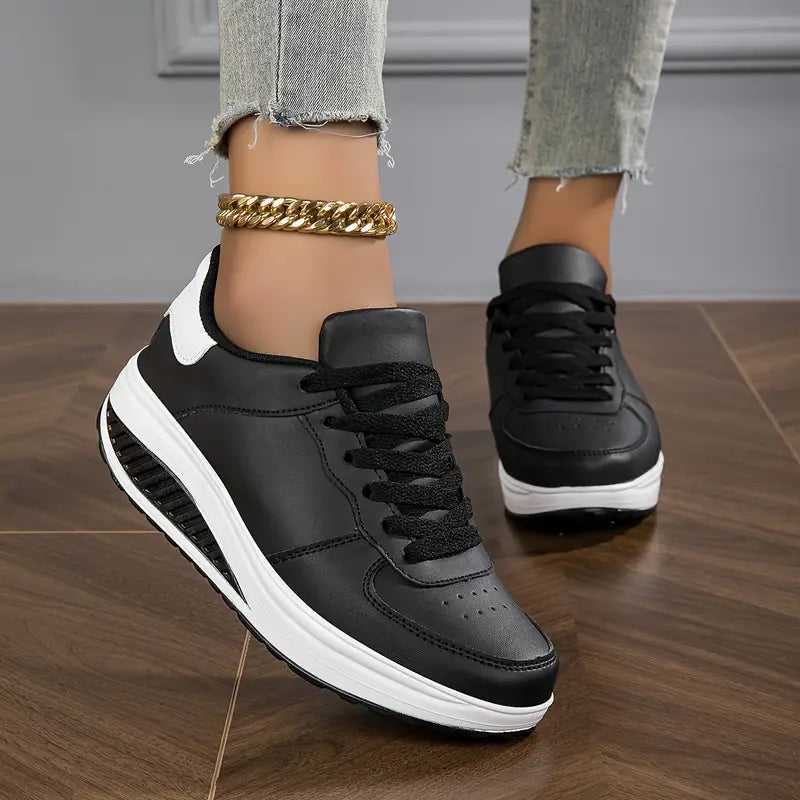 Baskets Femme Semelle Compensée Cuir Synthétique Lacets Minimalistes
