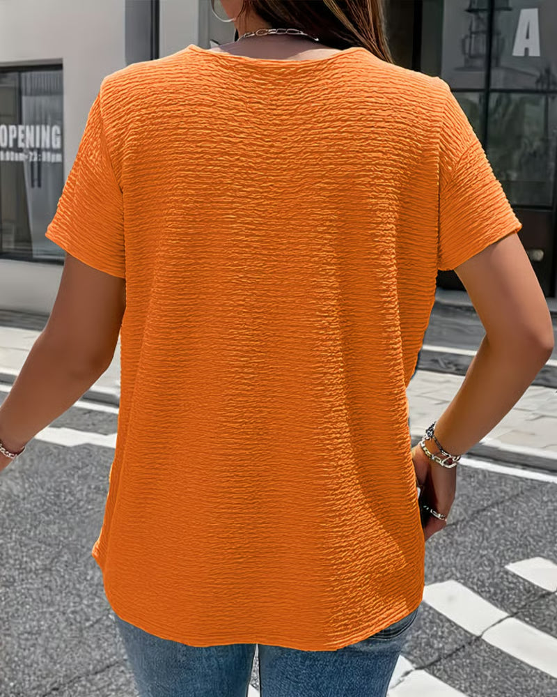 T-shirt Femme Col Rond Boutons Coupe Fluide Style Décontracté Élégant