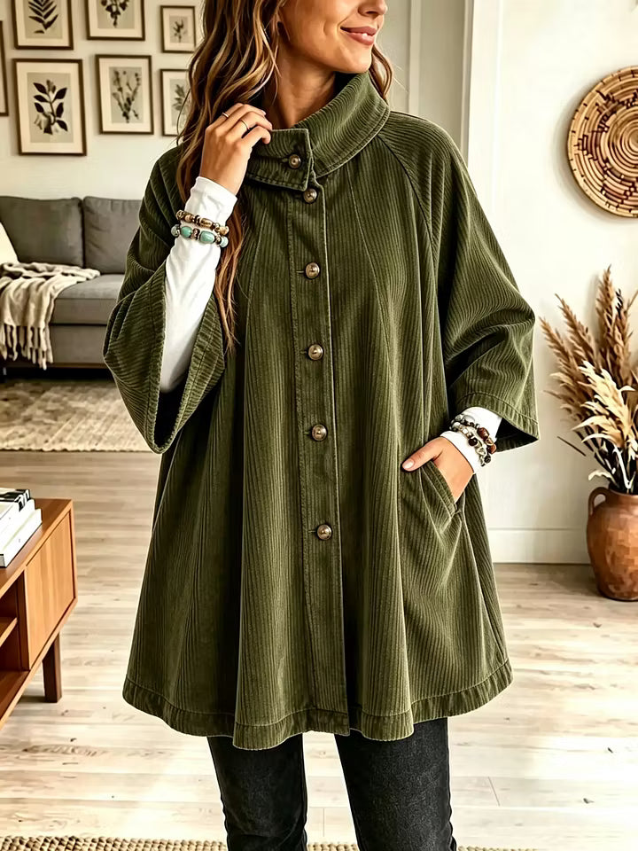 Manteau cape femme oversize en velours côtelé