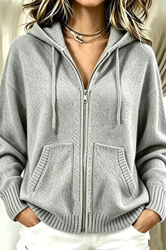 Cardigan femme zippé à capuche en maille douce