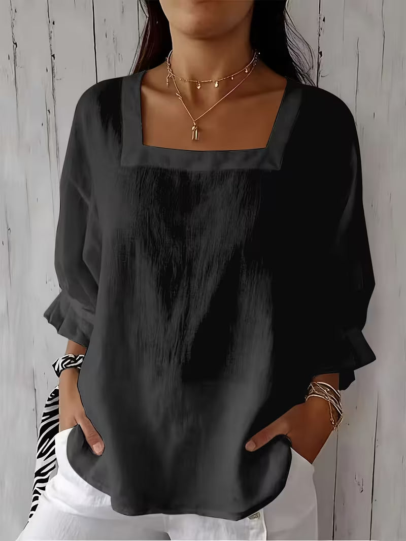 Blouse femme à col carré et manches longues