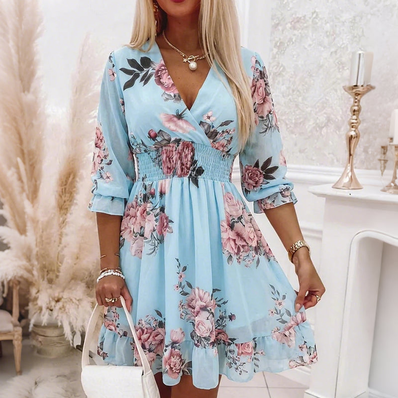 Robe Courte Femme Fluide Fleurie Col V pour Style Léger et Élégant Été