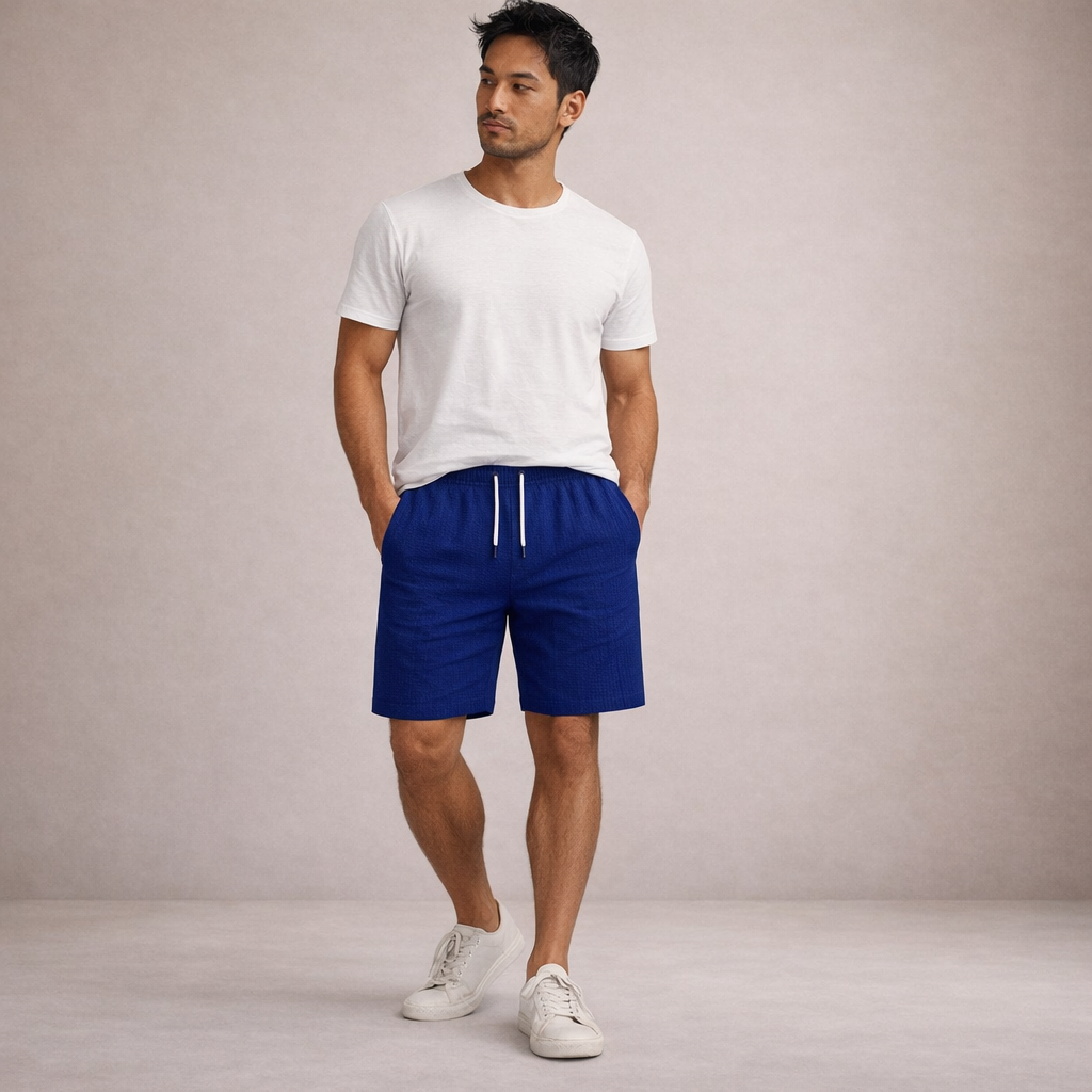 Short homme d’été en lin mélangé avec taille à cordon