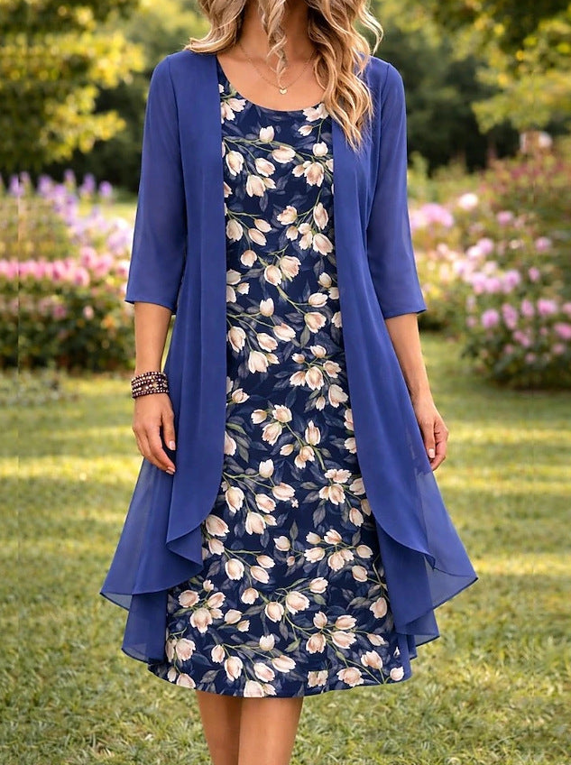 Ensemble femme robe florale avec cardigan léger assorti